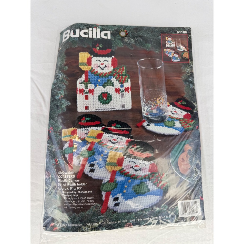 Bucilla Snowman Coasters Plastic Canvas Kit Vintage 1995 Christmas Set 61186